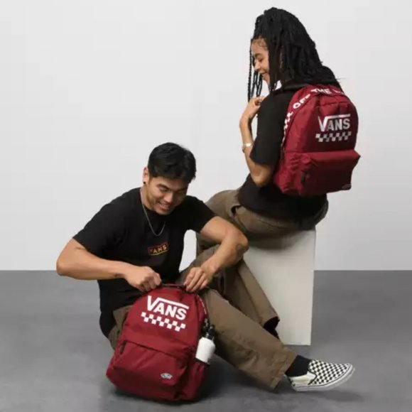 🎒SCHOOL SALE🎒Vans Backpack Sport Realm Checker Burgundy Canvas VN0A49ZJZBS - Picture 2 of 7